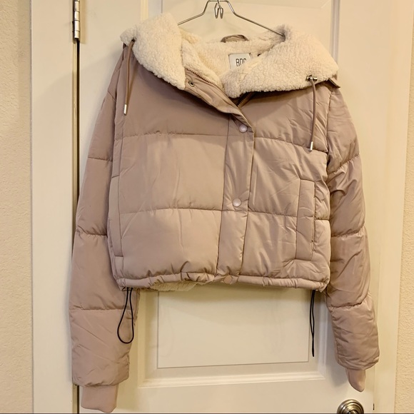 Rose Pink Fleece Lined Wide Collar Puffer Coat Jacket - Picture 5 of 8